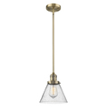 Innovations Lighting Large Cone Vintage Dimmable Led 8" Brushed Brass Mini Pendant, Seedy Glass 201S-BB-G44-LED